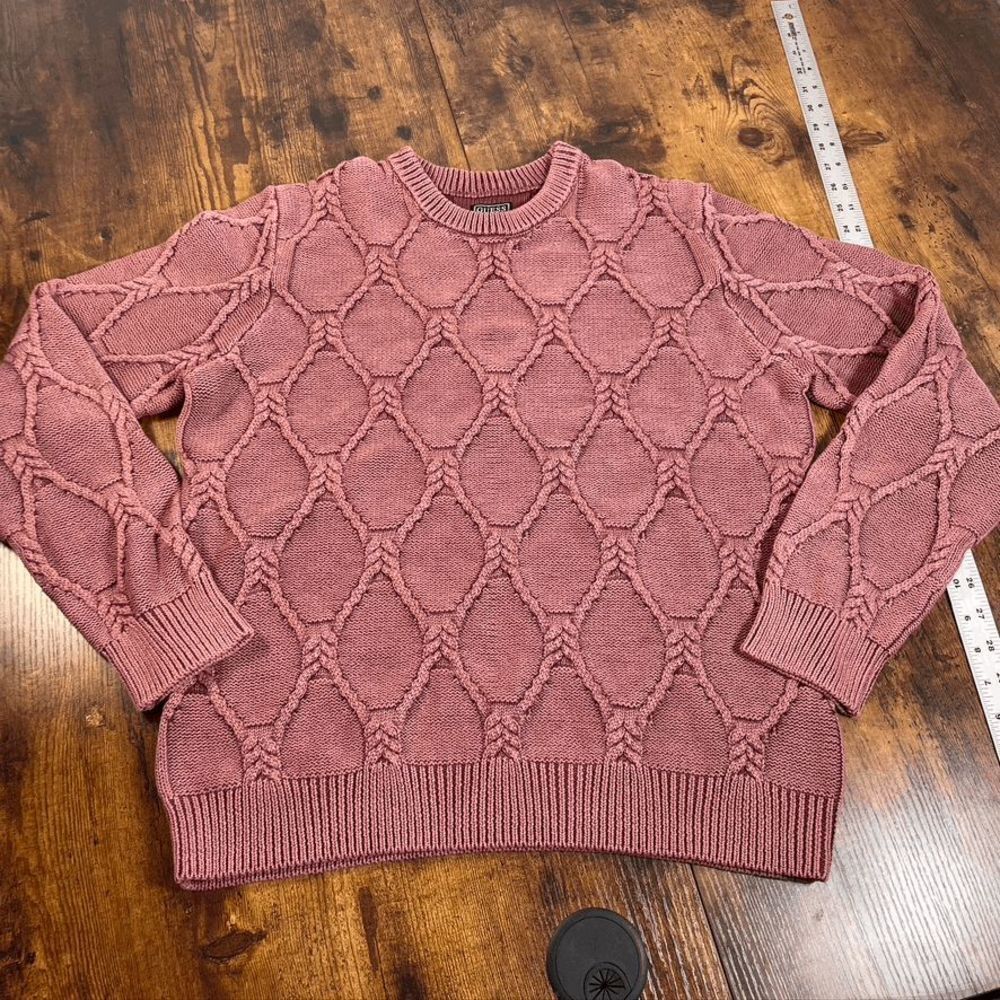$98 Guess Men's Purple Long Sleeve Dawson Wash Cable Knit‎ Sweater Size Medium